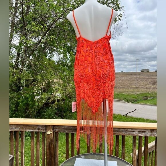 ASOS Orange Sequin Fringe Midi Slip Dress New Size 8 - Picture 6 of 16